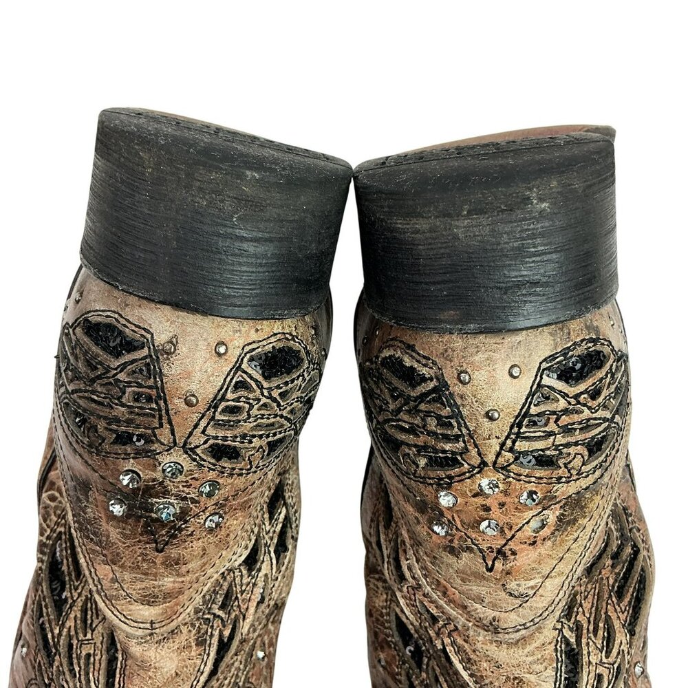 Corral Western Boots Angel Wing Inlay Embellished Leather Cowboy Womens 7.5M - Picture 10 of 16